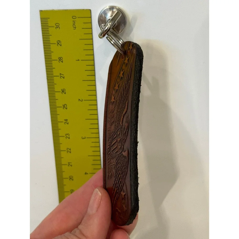 Ropin the West Tooled Leather Eagle Keychain Brown Patriotic Western Made in USA